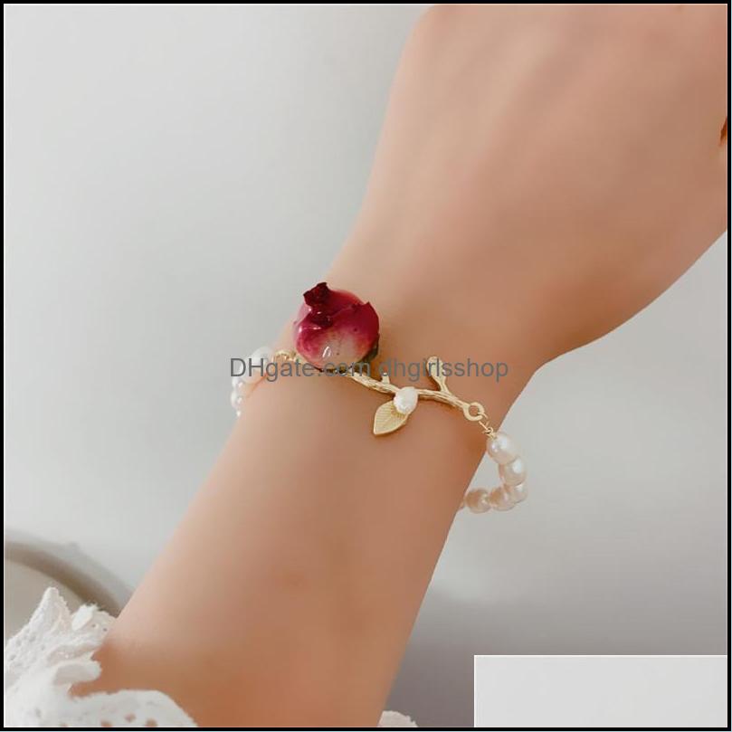 

Charm Bracelets Jewelry Fashion Women Red Rose Chain Bracelet Womens Simple Temperament Flower Vale Dhmkk