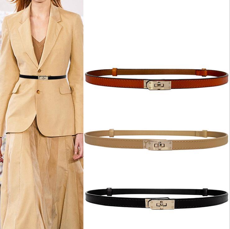

Belts Classic Ladies Girls Slit Leather Thin Waist Belt Band Dress Jeans Pants Accessories, Beige