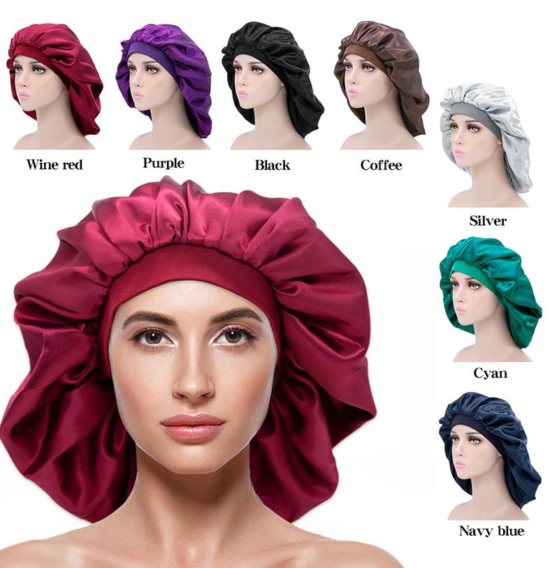 

Satin Sleep Cap for Women with Wide Elastic Band - Comfortable and Breathable Night Bonnet for Long Hair, Braids and Curls