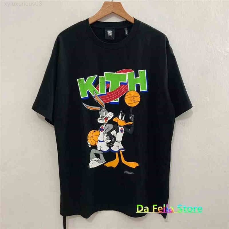 

Kith Basketball T-shirt Men Women Black Vintage Looney Rabbit Duck Print Short Sleeve 1:1 Tee