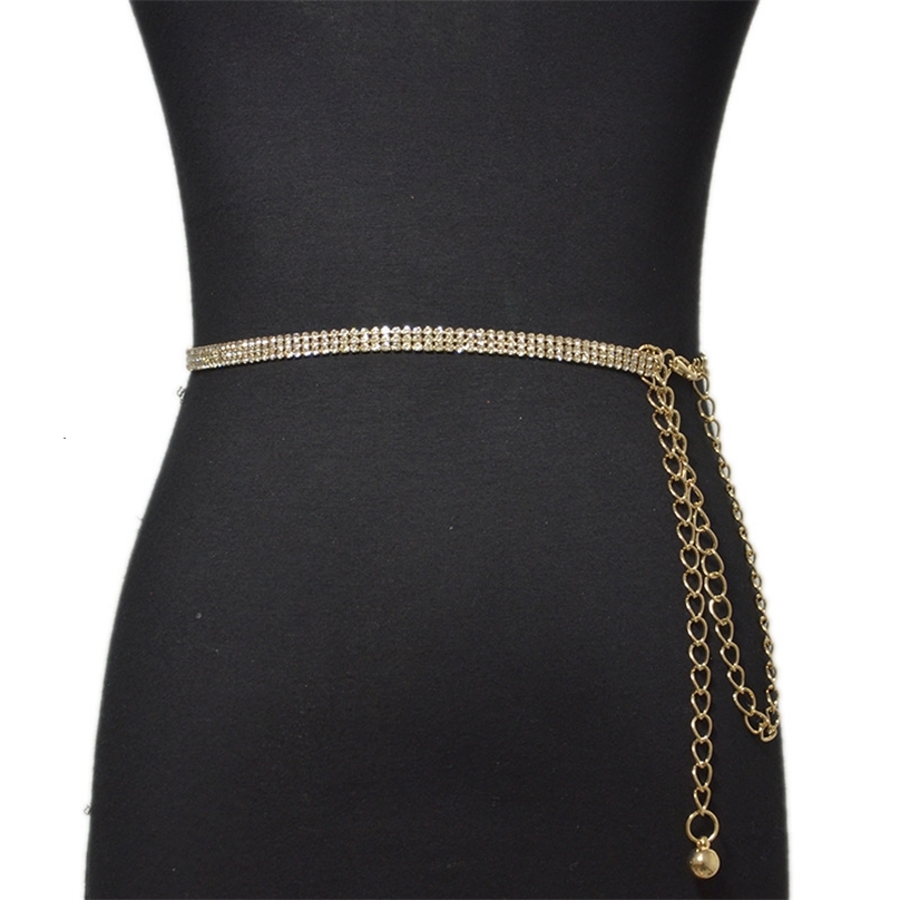 

Female Row Bright Bride Bling Crystal Diamond Waist Chain Fashion Luxury Womens Belt s 220615, Black
