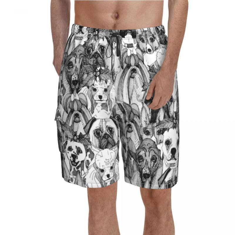 

Men' Shorts Christmas Dog Print Board Abstract Art Short Pants Elastic Waist Comfortable Design Swimming Trunks Plus SizeMen, 17