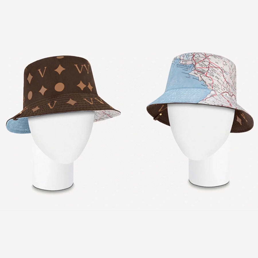 

Reversible Bucket Hat Fashion Stingy Brim Hats Trend Cap Letter Map Pattern Sunscreen Hats Design for Man Woman Double Sided TOP Quality, C1