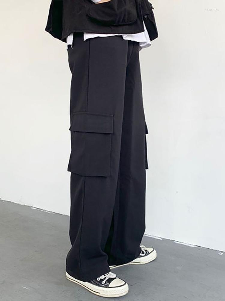 

Men' Pants Wide-leg Summer Men' Trousers Japanese Overalls Loose Straight-leg Hong Kong Style All-match Ankle-length PantsMen' Naom22, Black