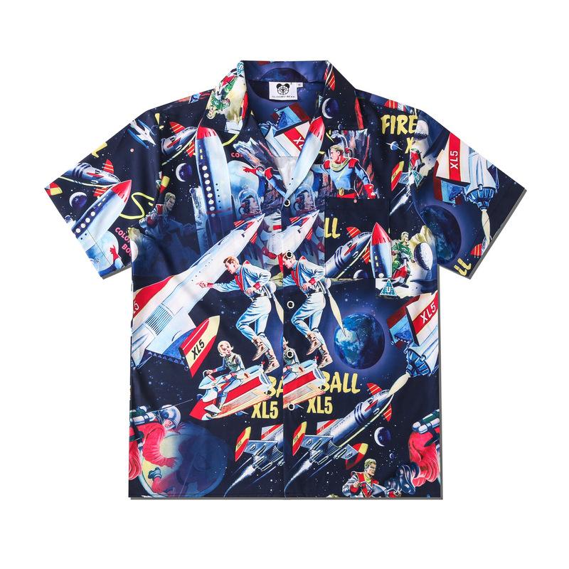 

Men's Casual Shirts Summer Men Spaceman Print Shirt Lovers Fashion Short Sleeve Cool Thin Loose Hawaiian Beach Harajuku Lapel, White;black