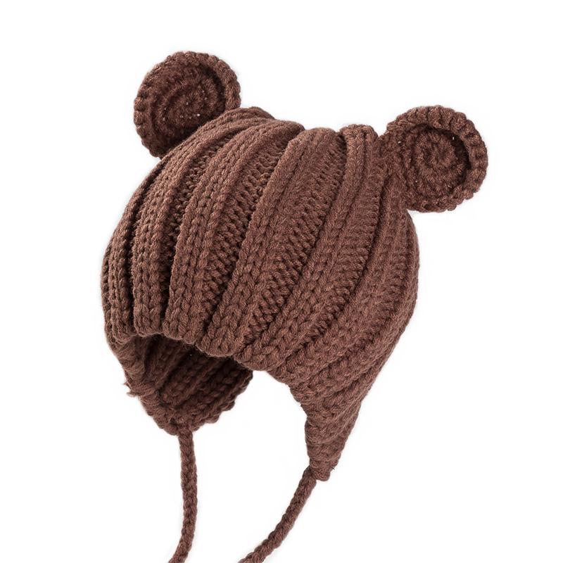

Berets Knitted Winter Baby Hat With Ears Cartoon Lace-up Children Kids Bonnet Cap For 1-3 Years 5 ColorsBerets, White