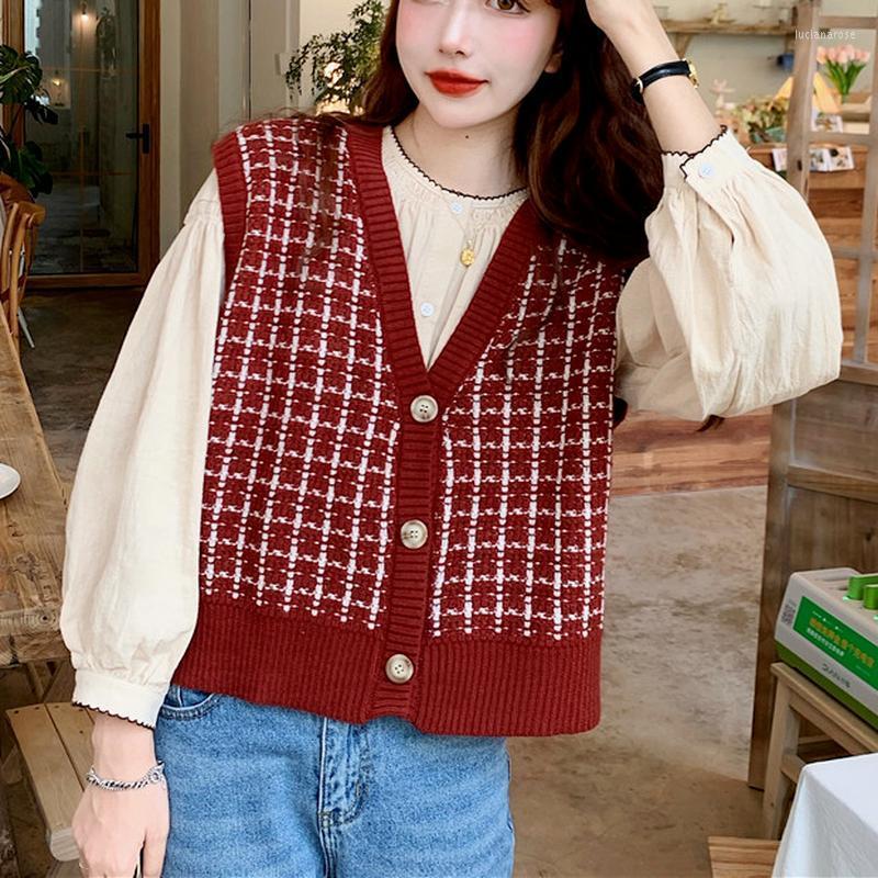 

Women's Vests Sweet Single Breasted Knitted Waistcoat Women V-neck Sleeveless Fall Sweater All Match Office Lady Autumn Jumper Luci22, Red vest