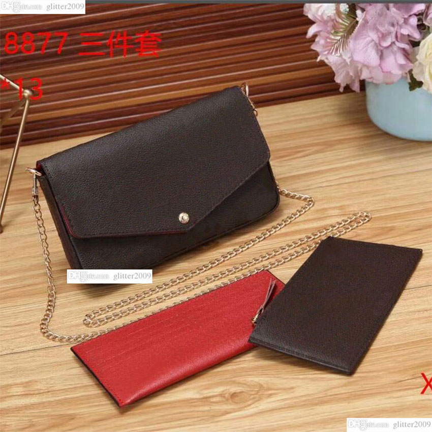 

Luxury Designers shoulders Bags 3pcs accessories women Crossbody Leather Purse Messenger Handbags Flowers shoulder lady Leather Wallets 61276 Brown flower 8877, Brown grid red inside