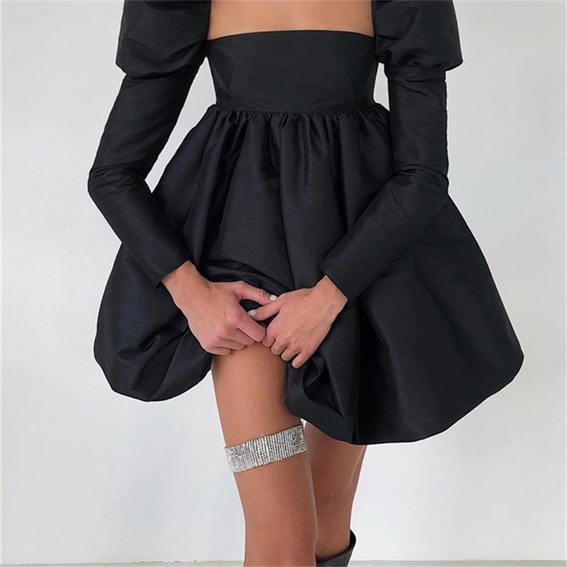 

Rockmore Elegant Party Dress For Women Sexy Backless Mini Dress Long Sleeve Pleated Ball Gown Puffy Dresses y2k Streetwear Black 220406, Khaki
