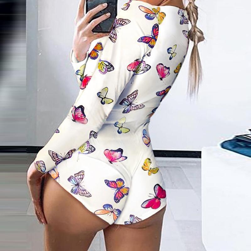 

Women' Two Piece Pants 2022 One Short Playsuit Long Sleeve Pattern Print Party Romer Women V-neck Bodycon Skinny Jumpsuits Nightwear Summer