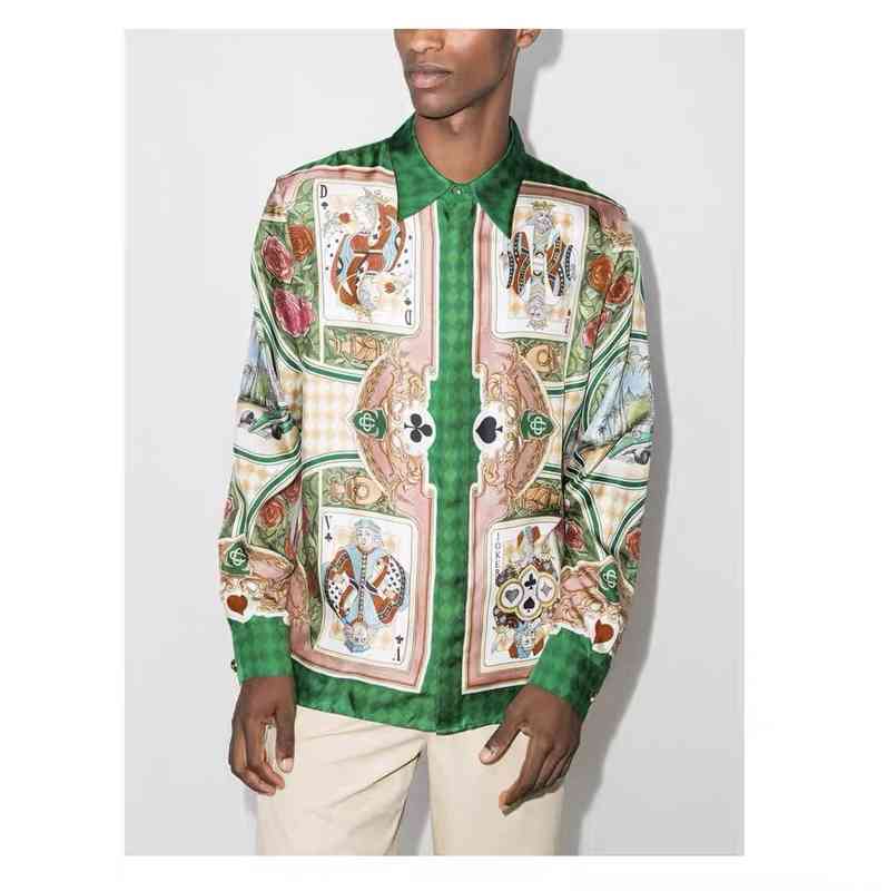 

New Casablanca 22ss Le Jardin des cartes card racing long sleeved shirt casual shirts loose ins couple, Green