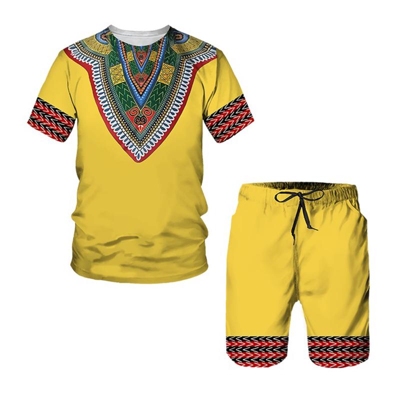 

Men's Tracksuits Summer African Clothes For Men 2 Piece Set Vintage Ethnic Oversized Short Sleeve Shorts Casual Loose Breathable OutfitsMen', African-ts5328