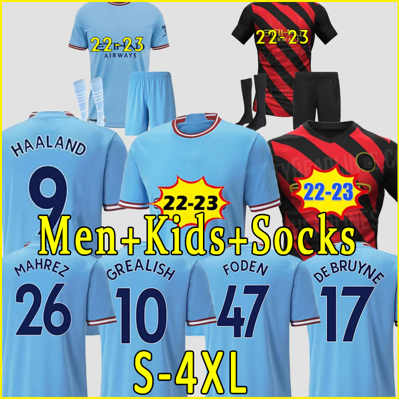 

Man GREALISH STERLING CITY player version soccer jersey DE BRUYNE FODEN 2022 2023 football shirts men kids kit sets full kit sock MENDY BERNARDO 3xl 4xl HAALAND, 22-23 away