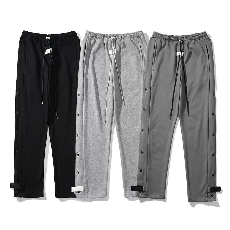 

Men Long Pant Sports Trouser Basketball Forked Training Buttons Velcro Drawstring Streetwear Loose Fit Designer Vasity Wear, Gray