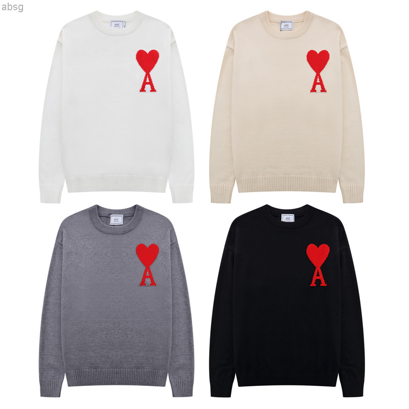 

2022 Hoodie Ami Cashmere. Paris De Coeur Red Embroidered Wool Round Neck Sweater with Heart Men and Women Money Fat 1