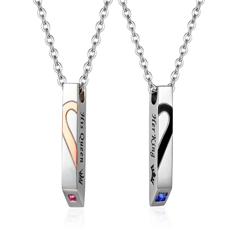 

Pendant Necklaces Men Women Stainless Steel Beads Chain Heart Love For Couples Ladies Fashion Zircon Paired Suspension PendantsPendant