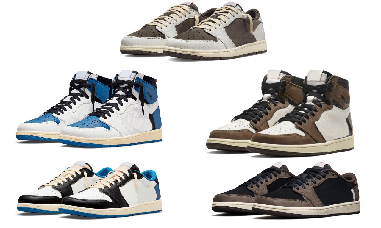 

2022 Authentic Reverse Mocha Shoes Fragment x Travis design 1 High OG TS SP Scott Men Low Military Blue 1S Sail Black Shy Pink Woman DH3227-105 With Original Box