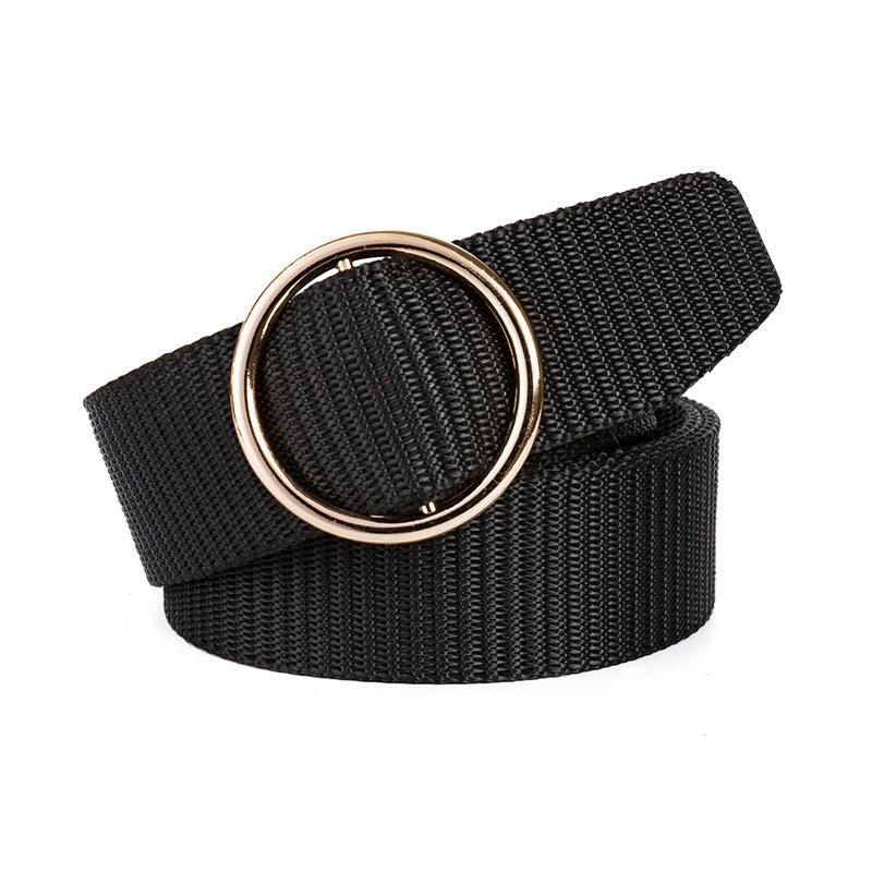 

Belts Round Buckle Unisex Belt Solid Color Canvas Ring Women Fashion Student Wild Cowboy Pants BeltBelts, Black