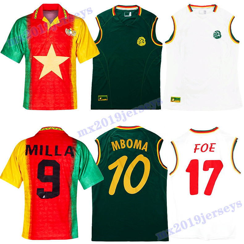 

1994 1995 2002 retro soccer jersey 02 Eto o Lauren Song FOE MILLA home away vintage Cameroons classic football shirt, 2002 away jersey