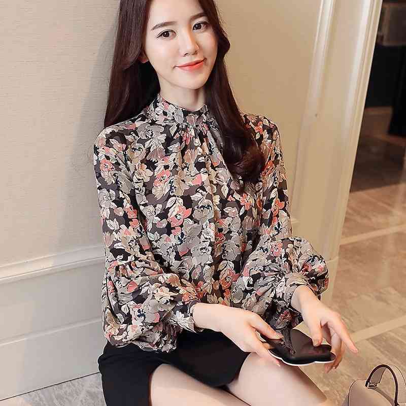 

Fashion woman blouses print chiffon blouse shirt womens tops and long sleeve women shirts blusas femininas 210608, Blue red