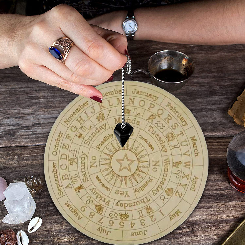 

15cm Wooden Pendulum Board with Moon Star Divination Healing Meditation Board Energy Carven Plate Ornaments Metaphysical Altar