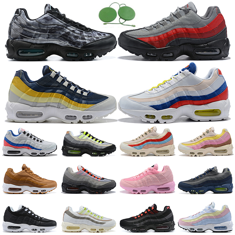 

OG Neon 95 Mens Running Shoes 95s aIRs Triple Black Cork Greedy Dark Smoke Grey Speed-Lacing Glass Blue Midnight Navy Khaki Total Orange Men Trainers Sports Sneakers, 10 40-46