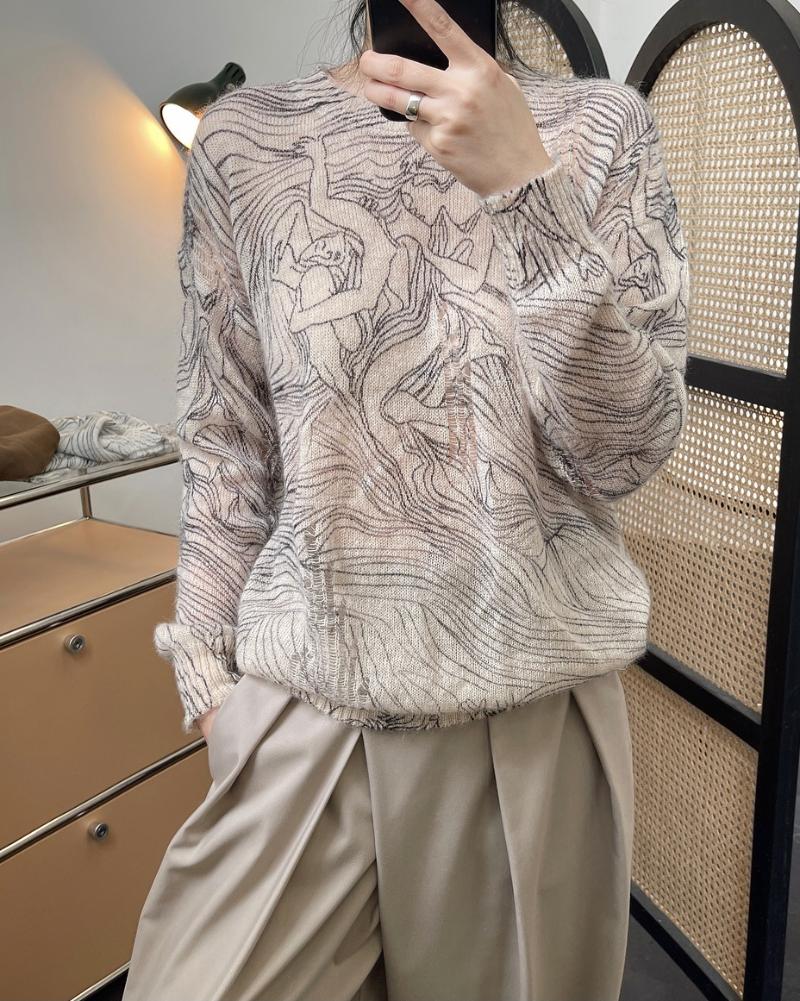 

Women's Sweaters Fall Winter Woman Wool Mohair Designer Sweater, Ivory
