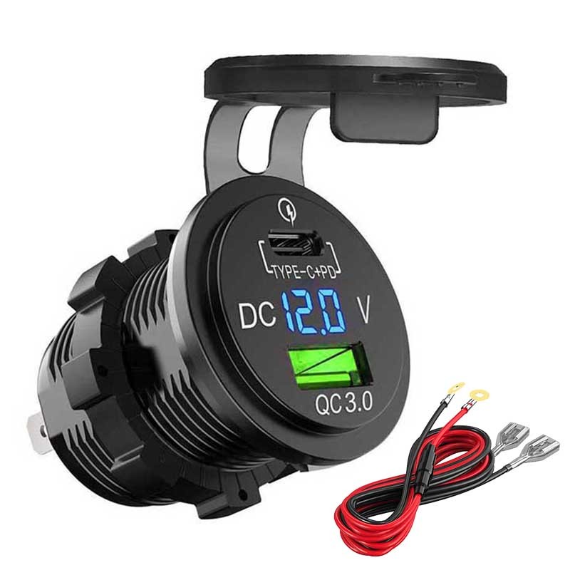 

PD Type C USB Car Charger Socket QC 3.0 Quick Charger 12V/24V Car Power Outlet Waterproof Socket for Car Motorcycle Marine Boat, Black