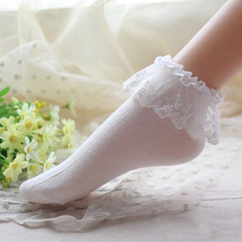 

Socks & Hosiery KLV 1Pair Princess Girl Candy Color Women Ladies Vintage Lace Ruffle Frilly Ankle Cute White Lolita, Black