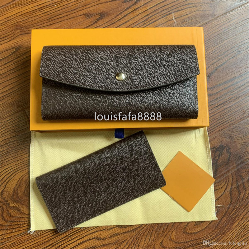 

France Designer Women Long Checkbook Credit Card Photo Holder Wallet Brown Mono Gram White Checkered Canvas Leather with box and dust bag, With box;dustbag;card