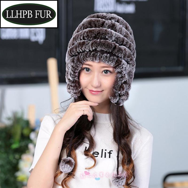 

Berets Winter Women Pom Poms Genuine Real Rex Fur Hat Warm Soft 100% Natural Hats Windproof Knit Beanies CapBerets BeretsBerets, Grey