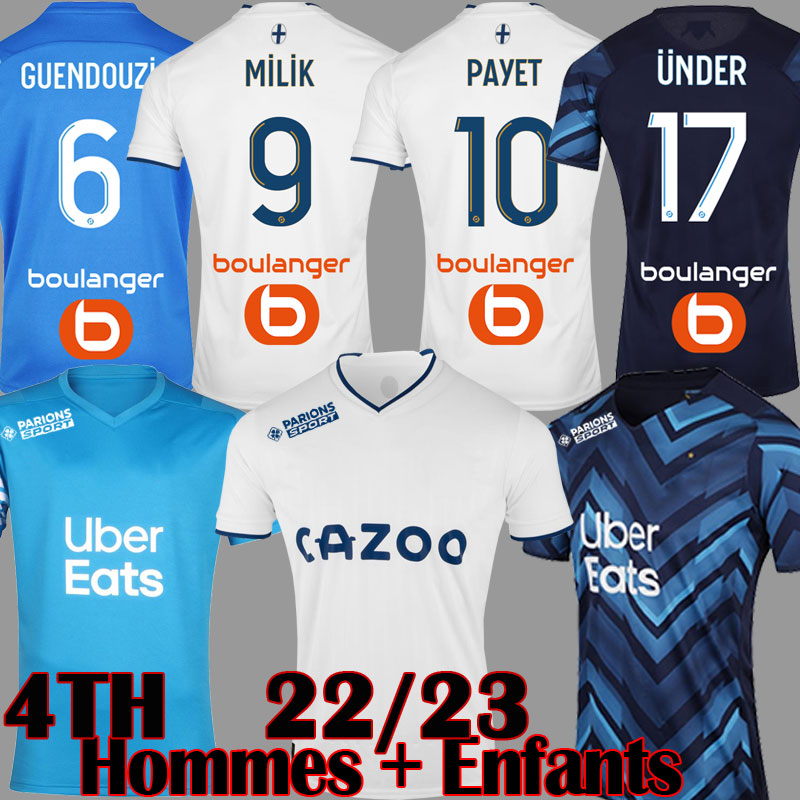 

22 23 soccer jerseys GUENDOUZI GERSON Under 2022 2023 MARSEILLES MILIK maillot foot CUISANCE BENEDETTO KAMARA PAYET football shirts men kids kit fans player fourth, 22 23 kids home