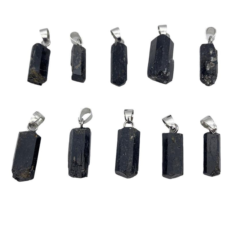 

Pendant Necklaces 10 Pieces Black Tourmaline Charm Protection Necklace Crystal Stone Silvertone Plating Without Chain