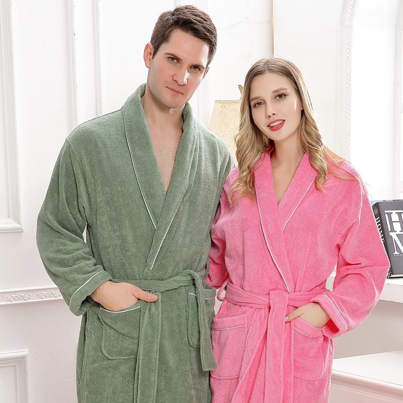 

Men's Sleepwear Bathrobe Men Cotton Robe Winter Long Towel Fleece Pajamas Nightgown Soft Warm Thick Lovers Kimono Homme GownMen's, Blue