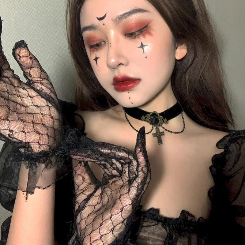 

Five Fingers Gloves Summer Sweet Gauze Lace Wedding Dress Hand Sleeve Female Gothic Lolita Femenino Apparel Accessories Women's