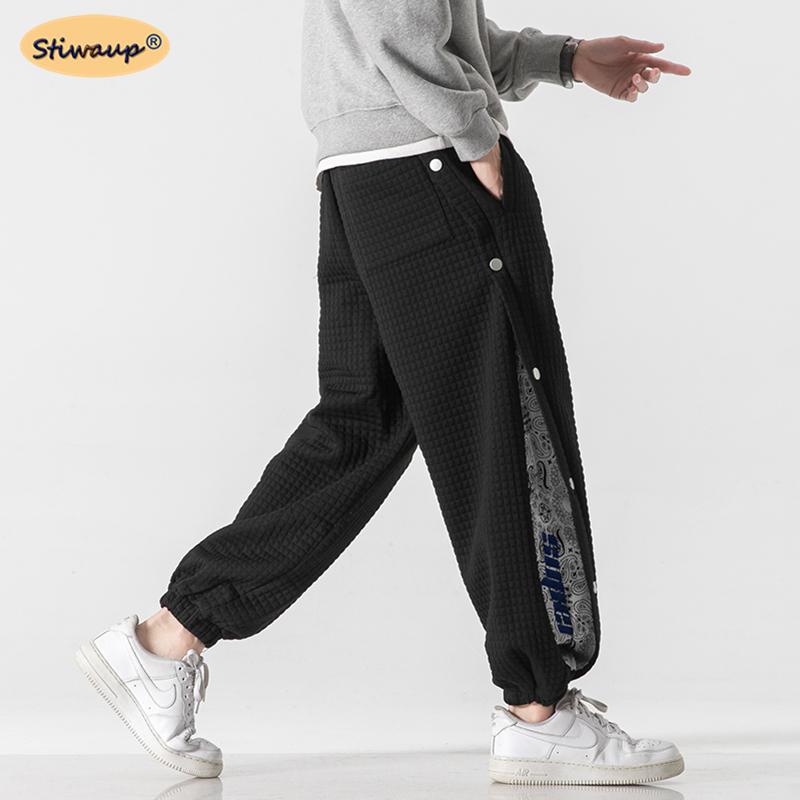 

Men's Pants Winter Sweatpants Male Side-breasted Vintage Oversize Jogging Warm For Men Cashew Print Cotton-padded Checked Trousers, K03-grey