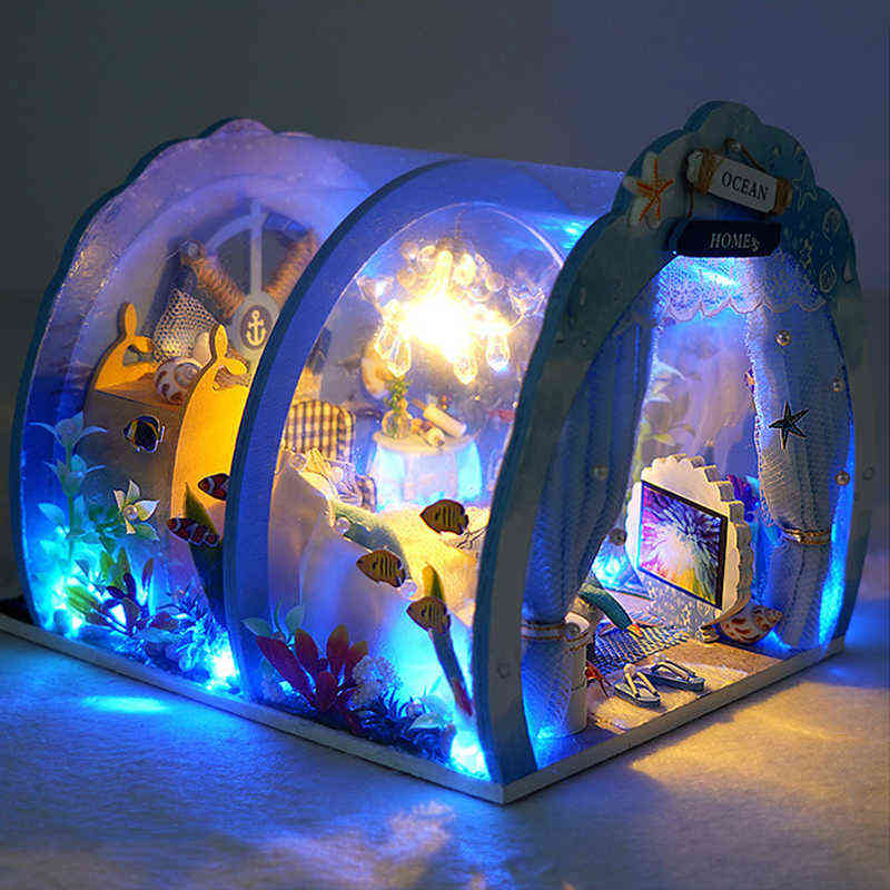 

Diy Dollhouse Miniature Building Kit Roombox Undersea Tiny House Mini Model Wooden Doll House Furniture Toys For Children Gifts AA220325, House-011