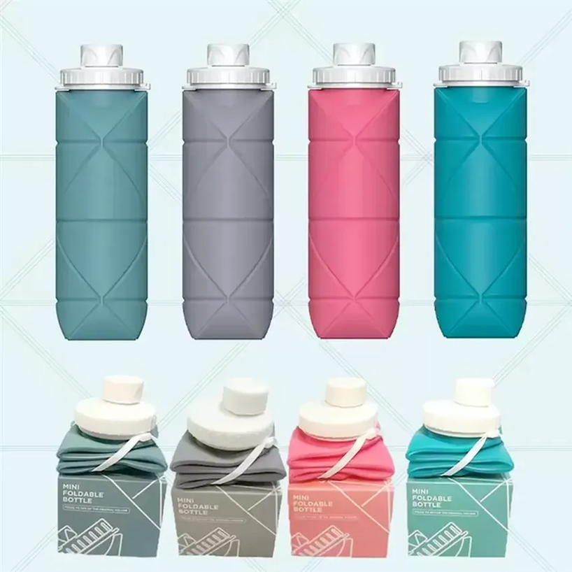 

600ML Food Grade Silicone Folding Cup Sports Water Bottles Travel Outdoor Riding Ride Bottle Tumbler Easy for Bring Mug sxa14, Army green