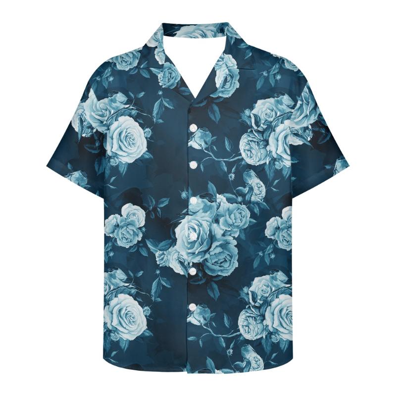 

Men' Casual Shirts Men Cuban Shirt Vintage Gothic Rose Brand Design Guayabera Camisa Hombre For Men' Clothing Short Sleeve Top ShirtsM, Beige