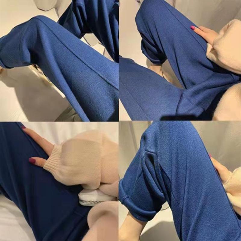 

Women's Pants & Capris Women Knitted Straight Leg High Waist Drape Korean All-match Nine-point Simple Casual Wide-leg Hare Y3N7