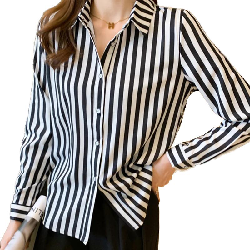 

Women' Blouses & Shirts Spring Blouse Work Shirt Women 2022 Fashion Long Sleeve Casual Office Lady Stripe Leopard Tops Blusa Camisa De Trab, 6502