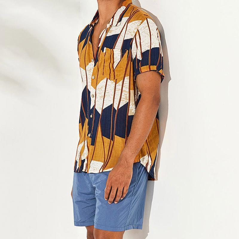 

Summer Hawaiian Short Sleeve Blouse Men's Tops T-Shirt Loose Floral Casual Beach Party T Shirt Shirts, Dark yellow