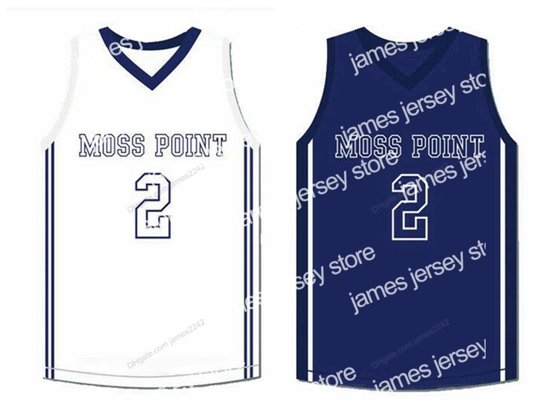

New Custom Retro Devin Booker #2 Moss Point High School Basketball Jersey Men's Stitched Blue White Size S-4XL Any Name And Number Top Quality