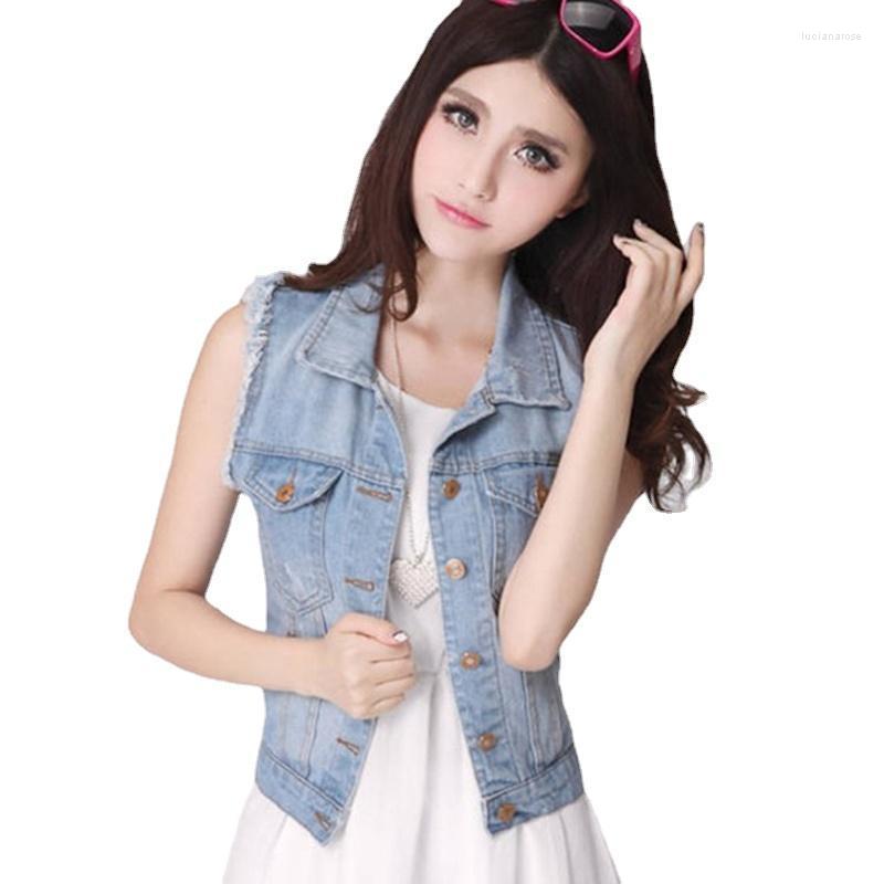 

Women' Vests Short Denim Vest 2022 Summer Women Casual Colete Female Jeans Veste Femme Sleeveless Jacket Waistcoat Oversize 3XL Luci22, Sky blue