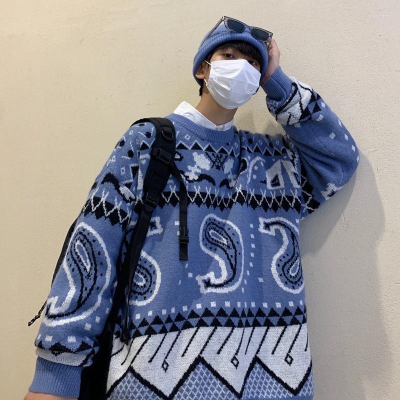 

Men's Sweaters Trendy Brand Lazy Jacquard Sweater Men And Women Autumn Winter Youth Hip-hop Sports Color-blocking Loose Knit Mari22, Blue