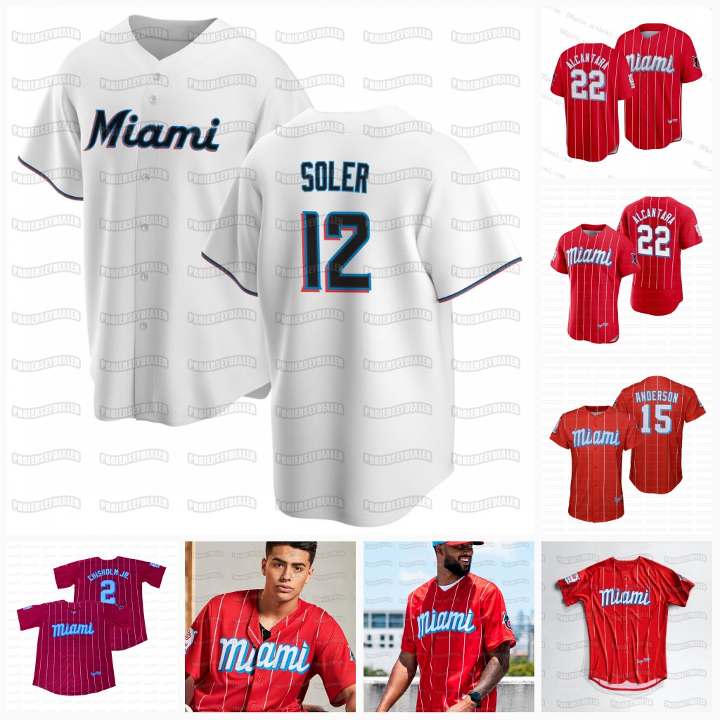 

12 Jorge Soler Miguel Rojas 2021 City Connect Marlins Jersey Brian Anderson Jonathan Villar Lewis Brinson Caleb Smith Jorge Alfaro Jon Berti, Blue youth s-xl