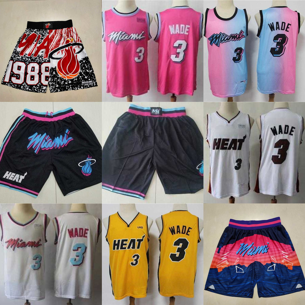 

Basketball Jerseys Miami''Heat''Men Jersey throwback Jersey Dwyane 3 Wade Basketball Shorts Pink Black Red White Black, Color