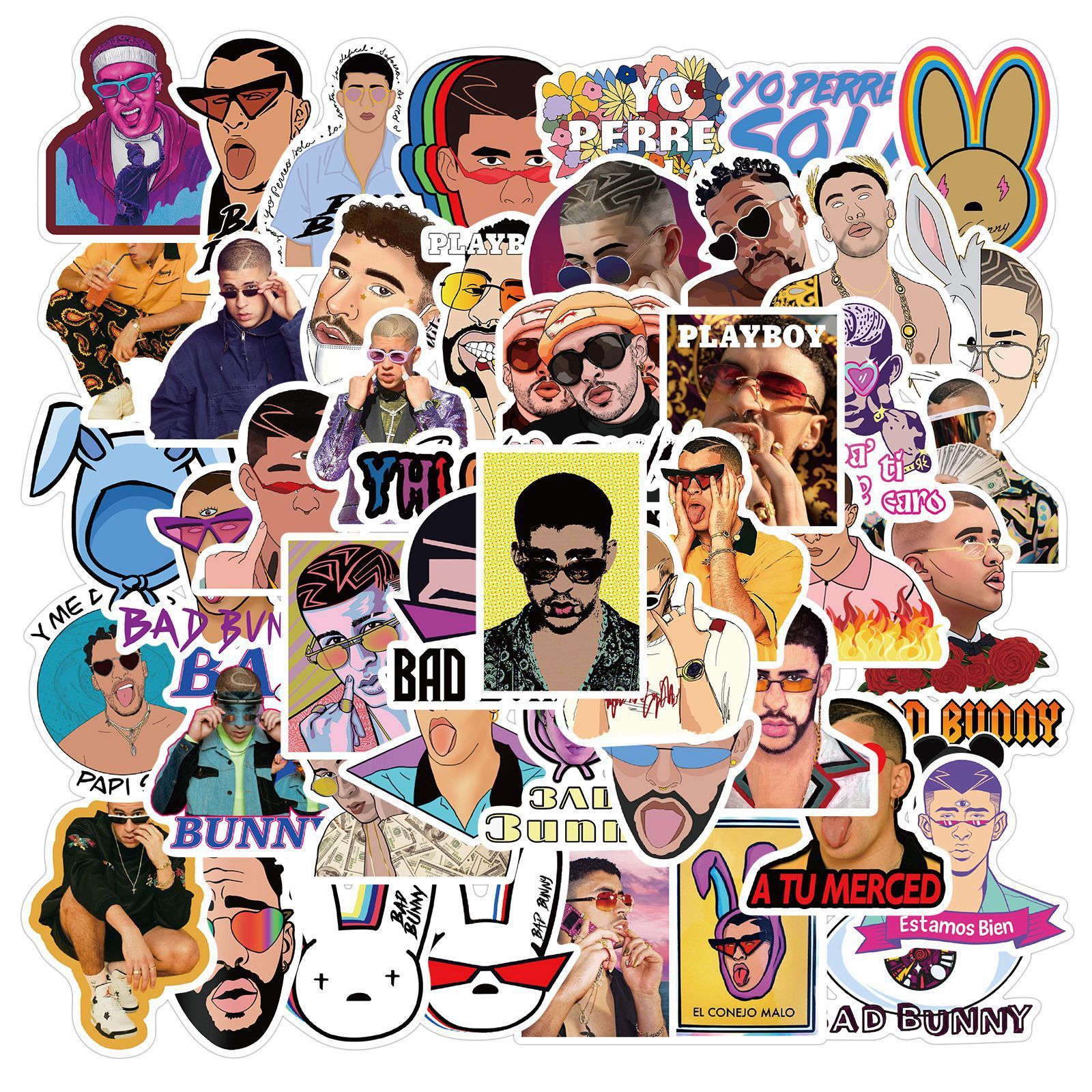 

New Sexy 50PCS Singer Bad Bunny Cool Graffiti Stickers DIY Laptop Guitar Luggage Fridge Waterproof Cartoon Sticker Decal Kid Classic Toy