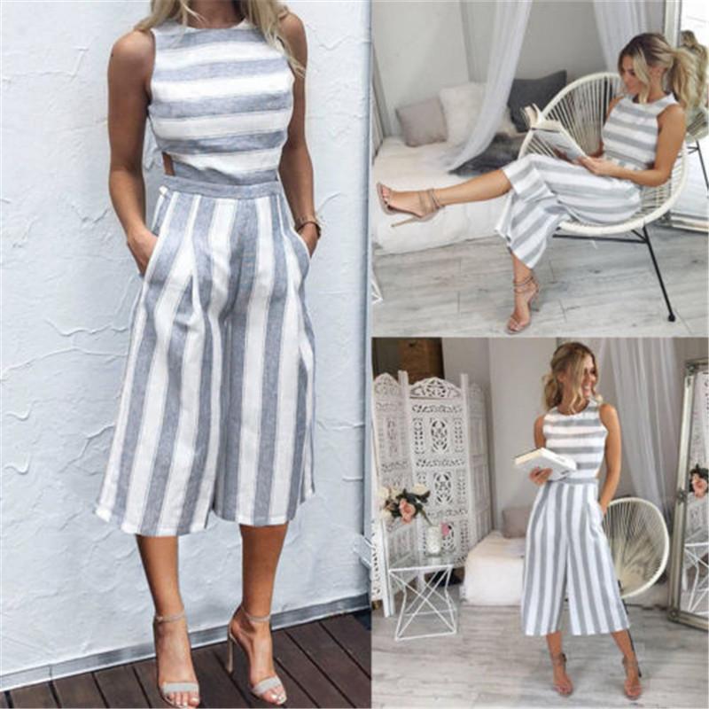 

Women' Jumpsuits & Rompers Summer Women Sleeveless Spaghetti Bodysuit Cocktail Slim Casual Gray Striped Playsuits Lady Elegant RomperWomen, Black