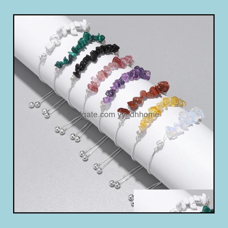 

Beaded Strands Bracelets Jewelry Crystal Irregar Crushed Stone Beaded Bracelet Amethyst Quartz Natural Wristband Bangles For Women Gift Dro